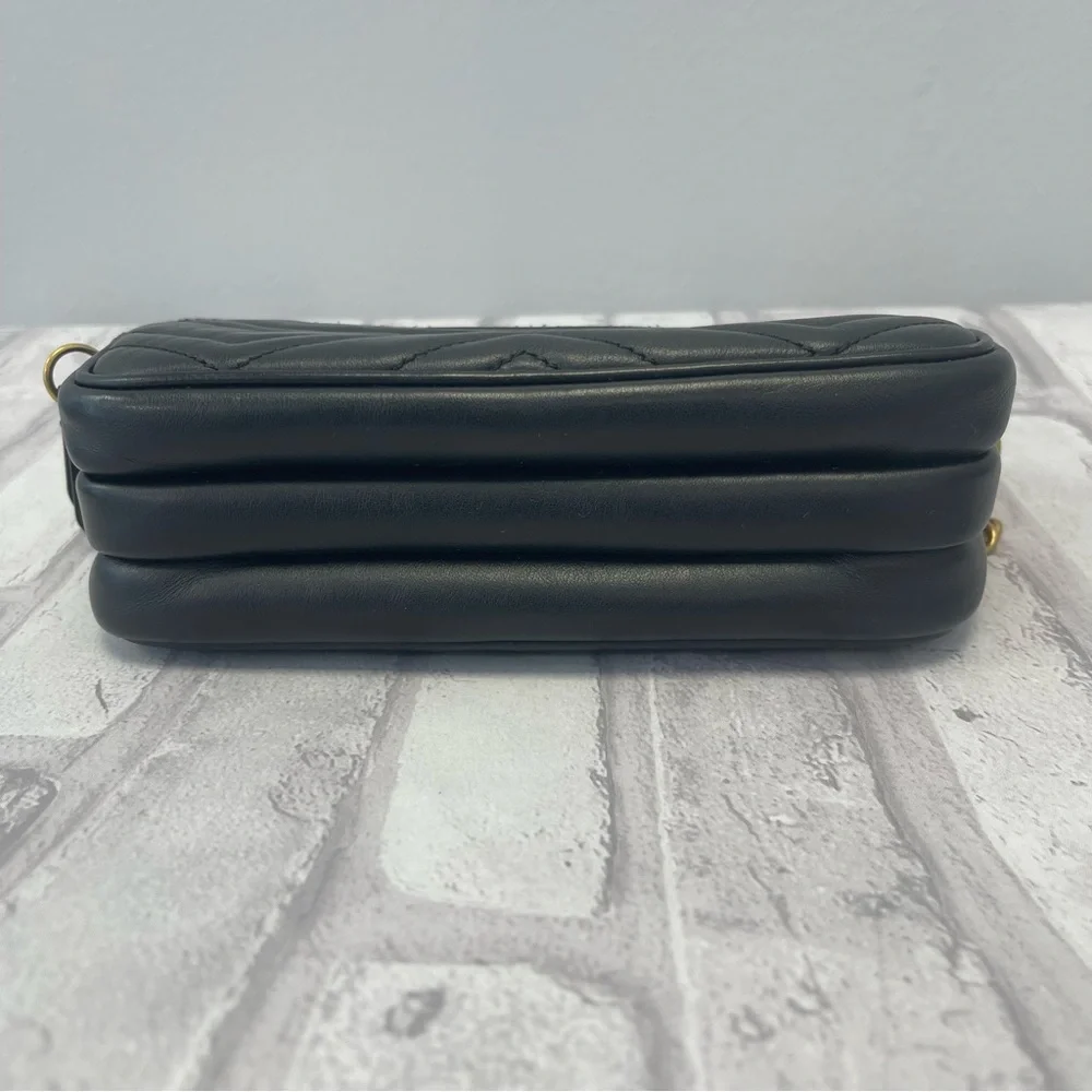Gucci GG Marmont Triple Zip Chain Bag Matelasse Leather Mini in Black - Preowned